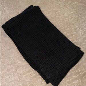 Black Knit Scarf - Cozy Waffle Texture